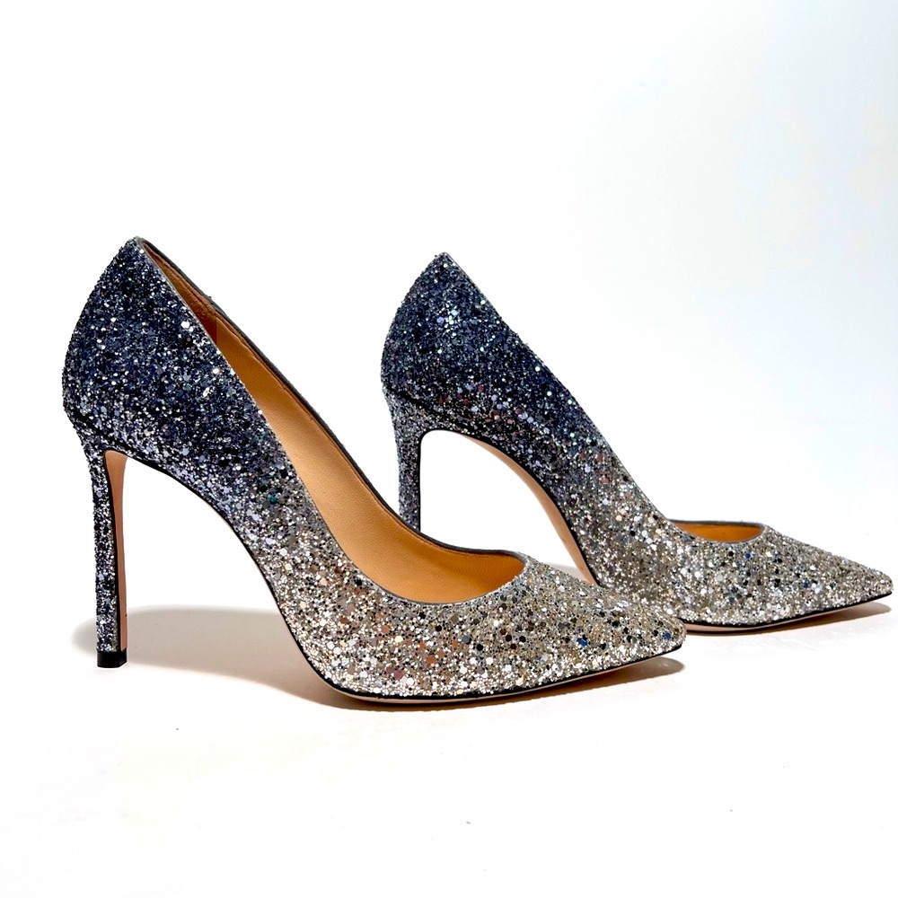 Jimmy Choo Romy 100 Silver Dusk Blueombre Glitter Eu 36-